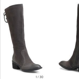 Gray Suede Knee High Boots with Zipper